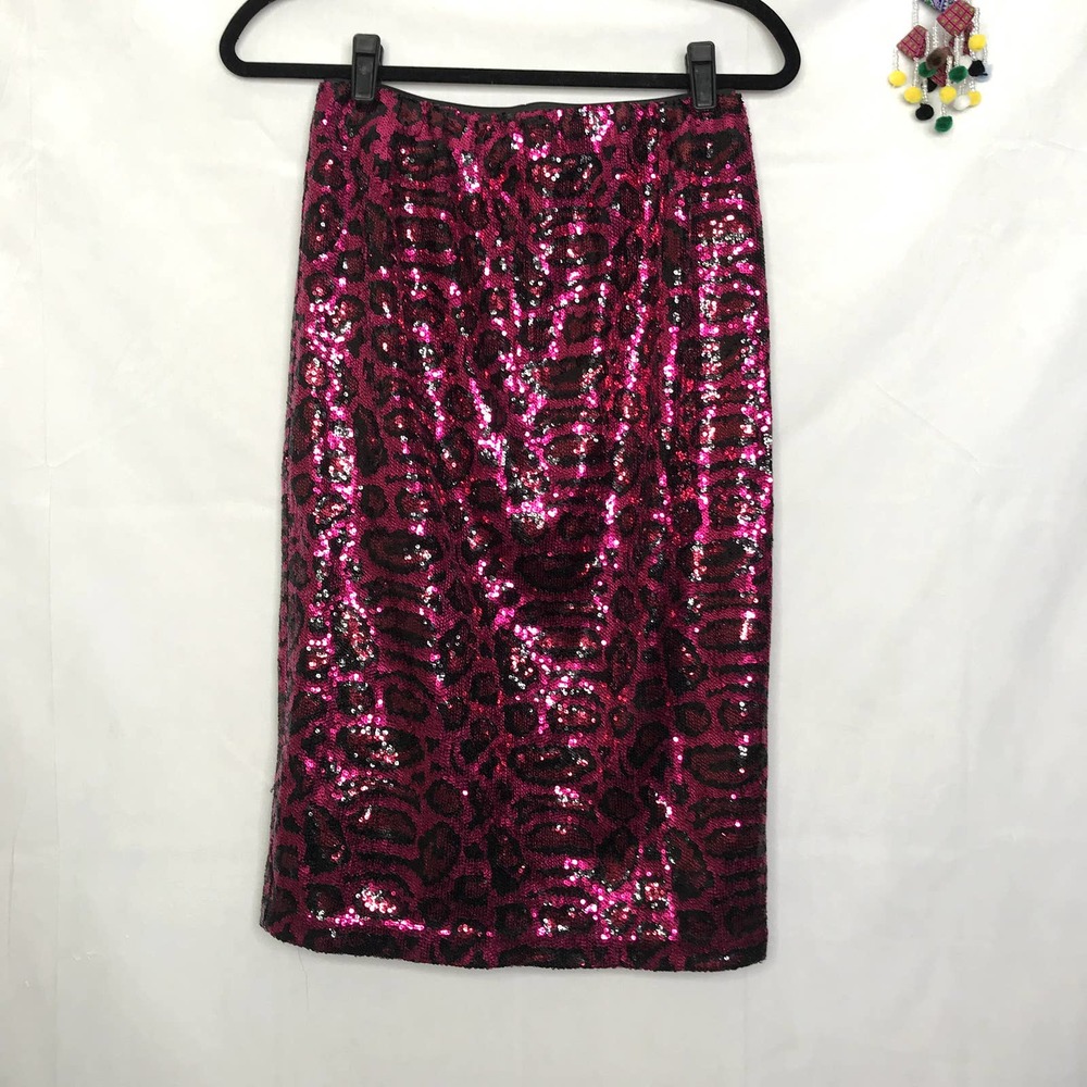 Scoop animal leopard printed sequin party midi pencil skirt